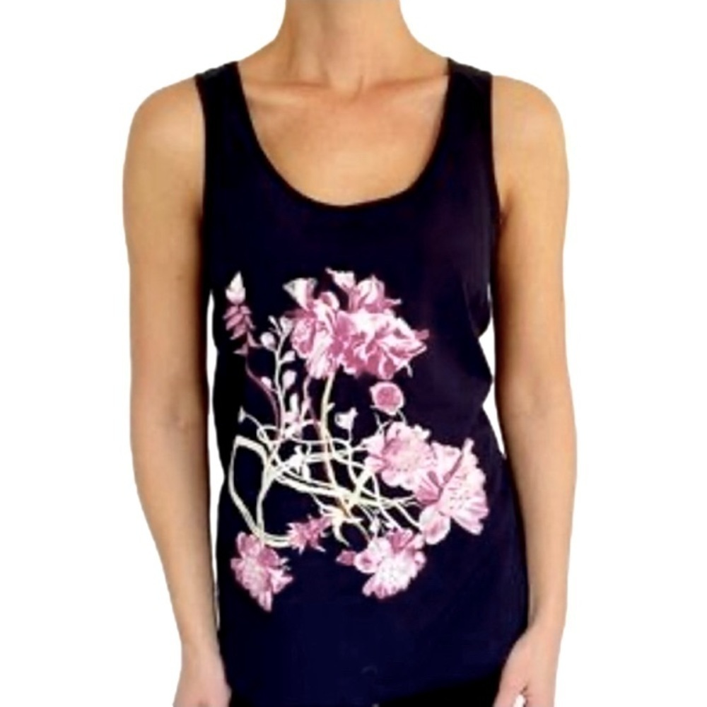 PARAPHRASE Top Sleeveless Tank Navy Blue Pink White Florals Women Plus Size 1X